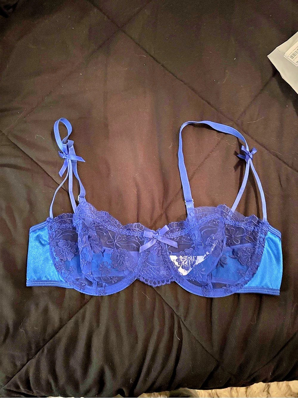 SHEIN Blue Lace Trim Underwire Bra Blue Medium